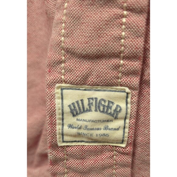 Tommy Hilfiger Denim Mens XXL Red Sun Washed Button Up Short Sleeve Denim Shirt - Picture 6 of 13